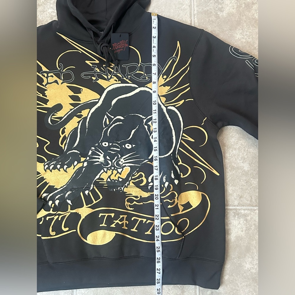 NWT Ed Hardy Charcoal & Gold Panther Hoodie Large - Picture 5 of 8